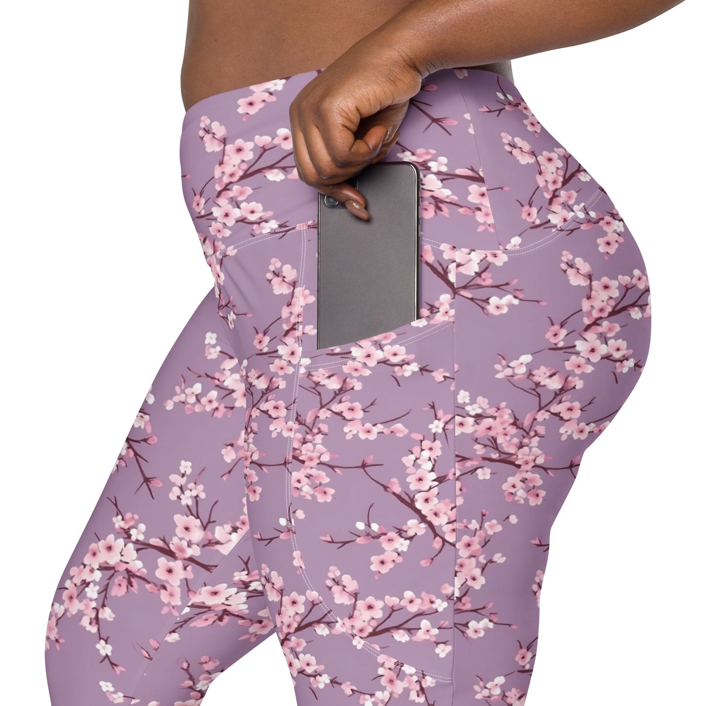 Cherry Blossom Purple Printed Leggings with pockets