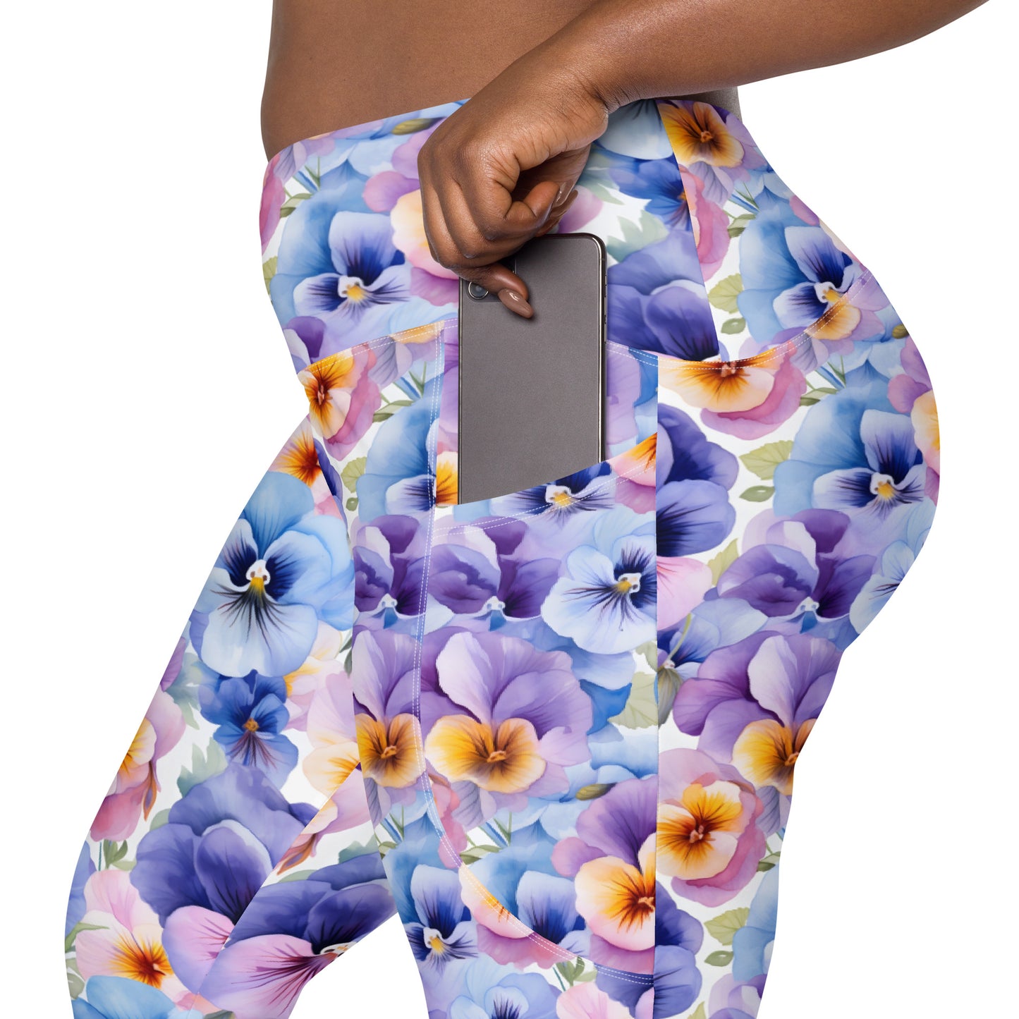 Whispering Pansies Floral Printed Leggings with pockets