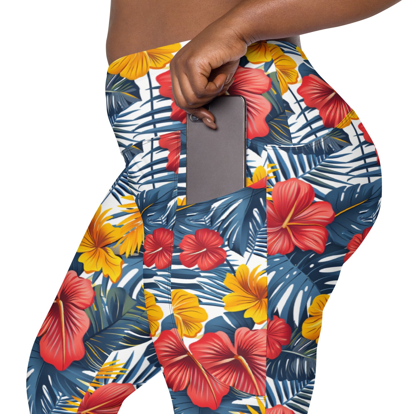 Vibrant Tropical Flowers Printed Leggings with pockets