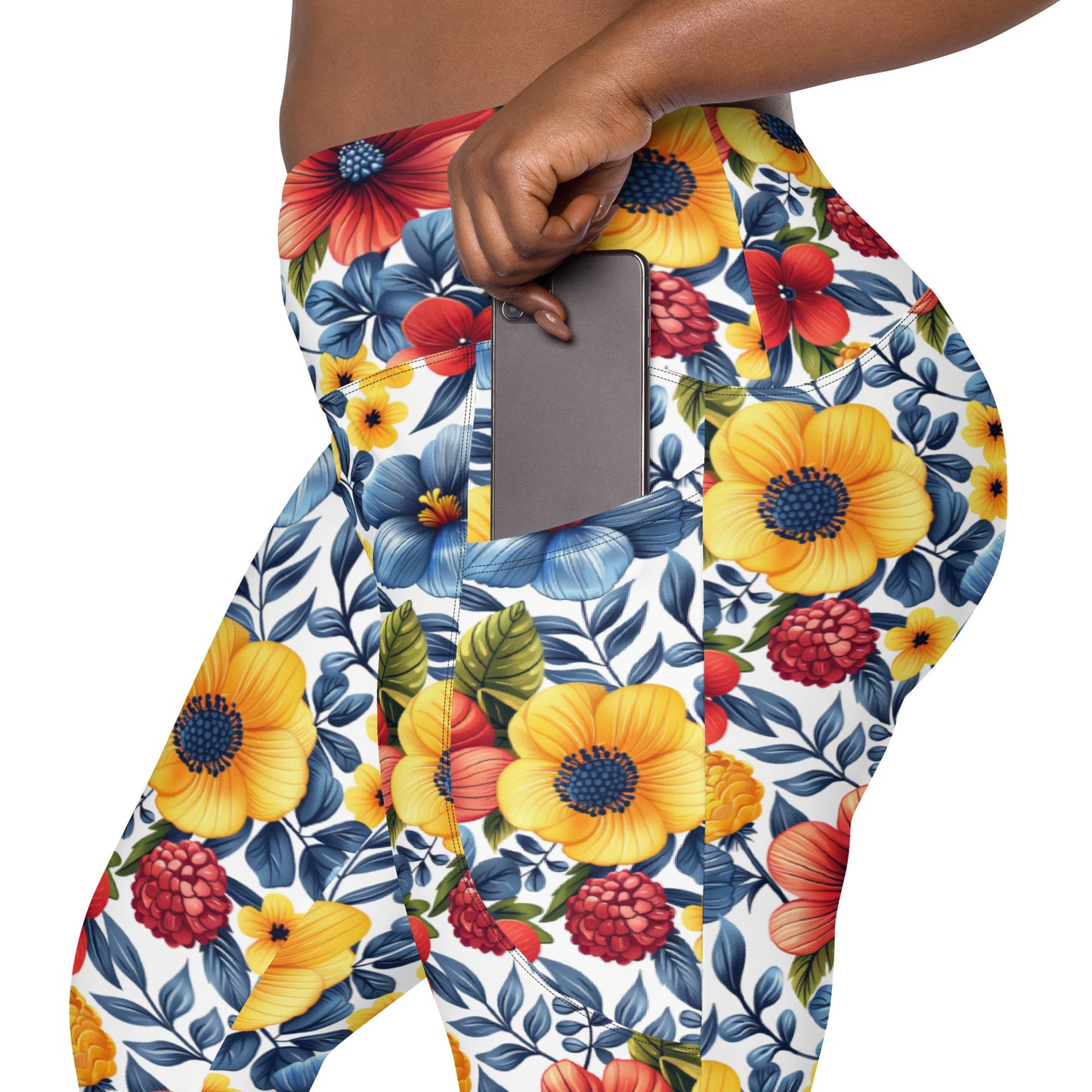 Whispering Tropical Flowers Printed Leggings with pockets