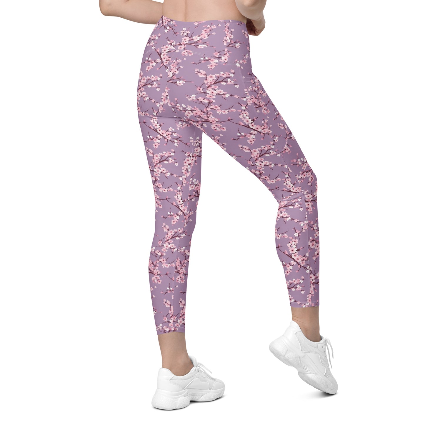 Cherry Blossom Purple Printed Leggings with pockets