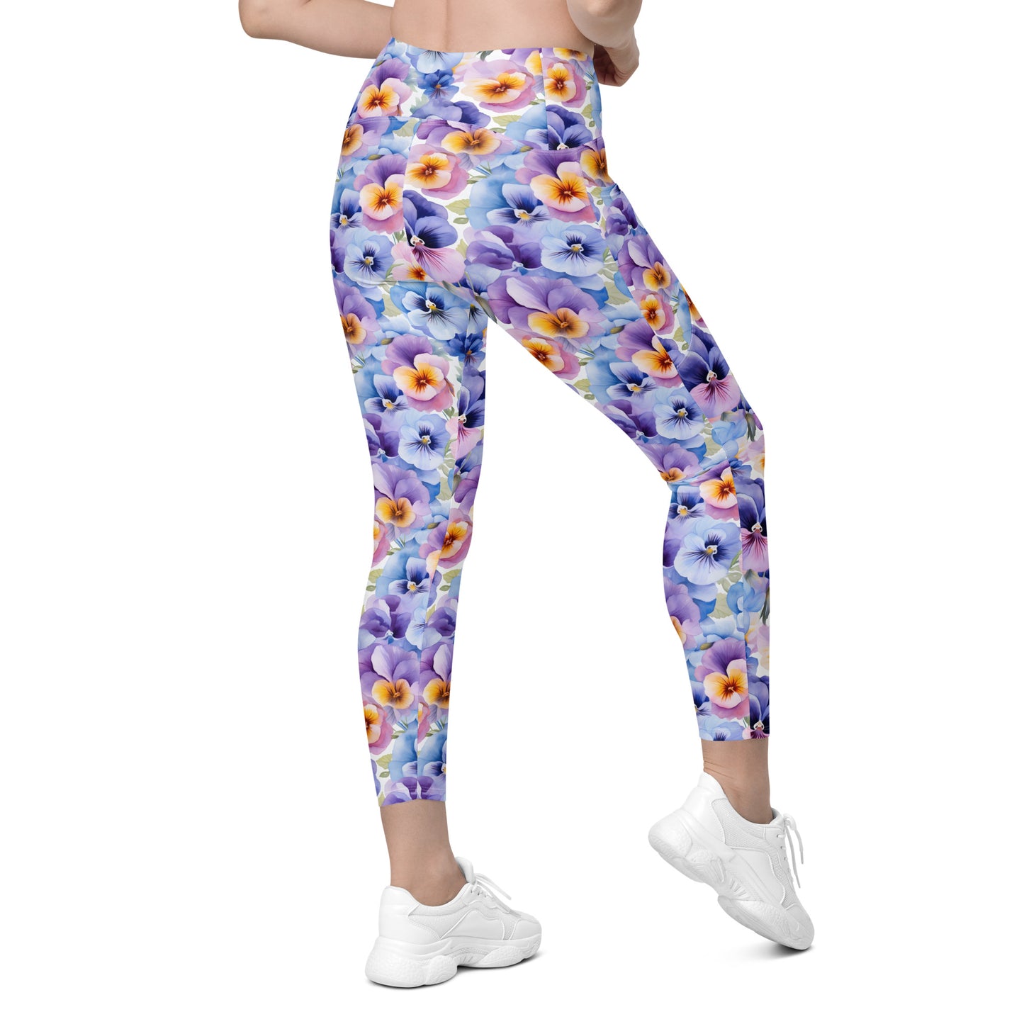 Whispering Pansies Floral Printed Leggings with pockets