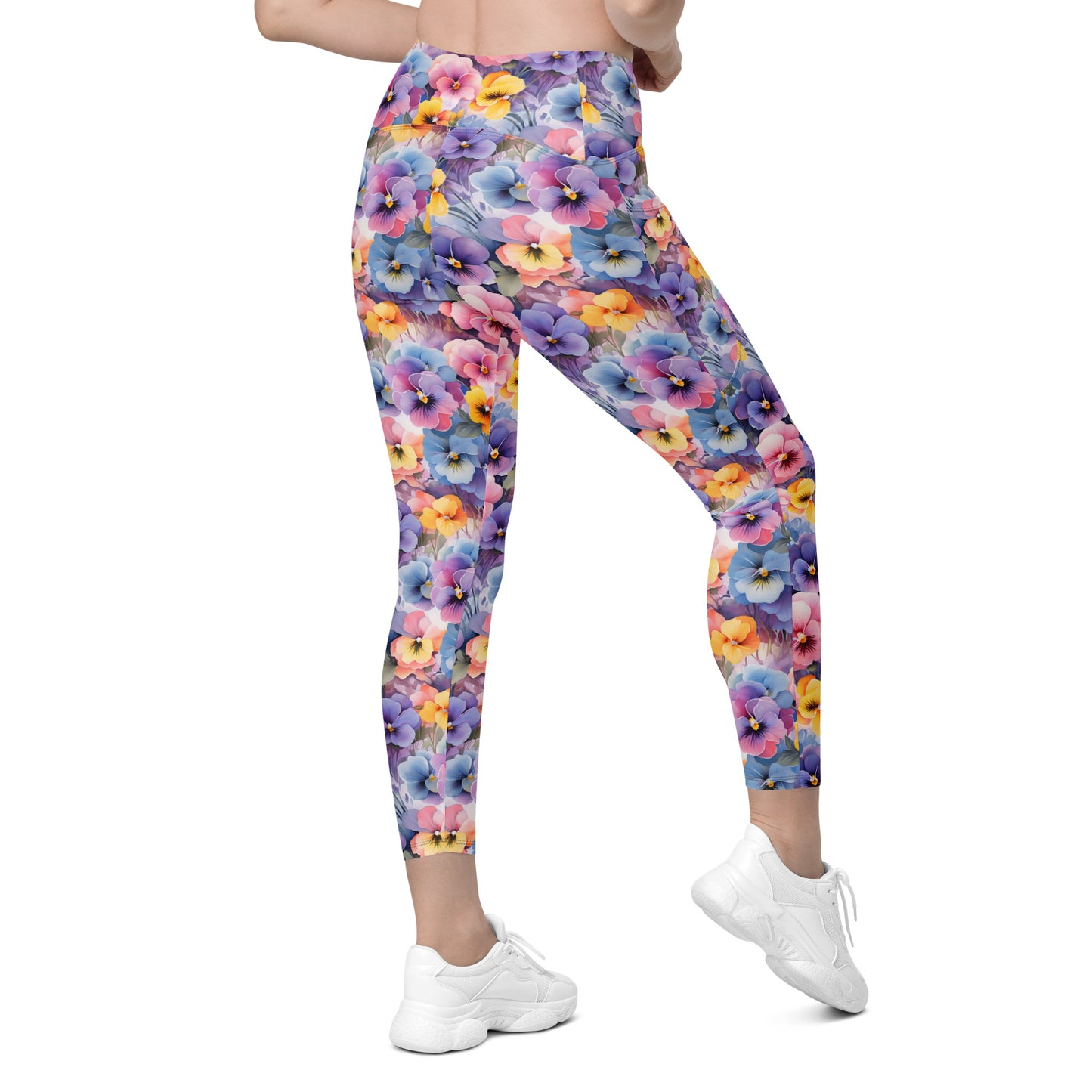 Colorful Pansies Floral Printed Leggings with pockets