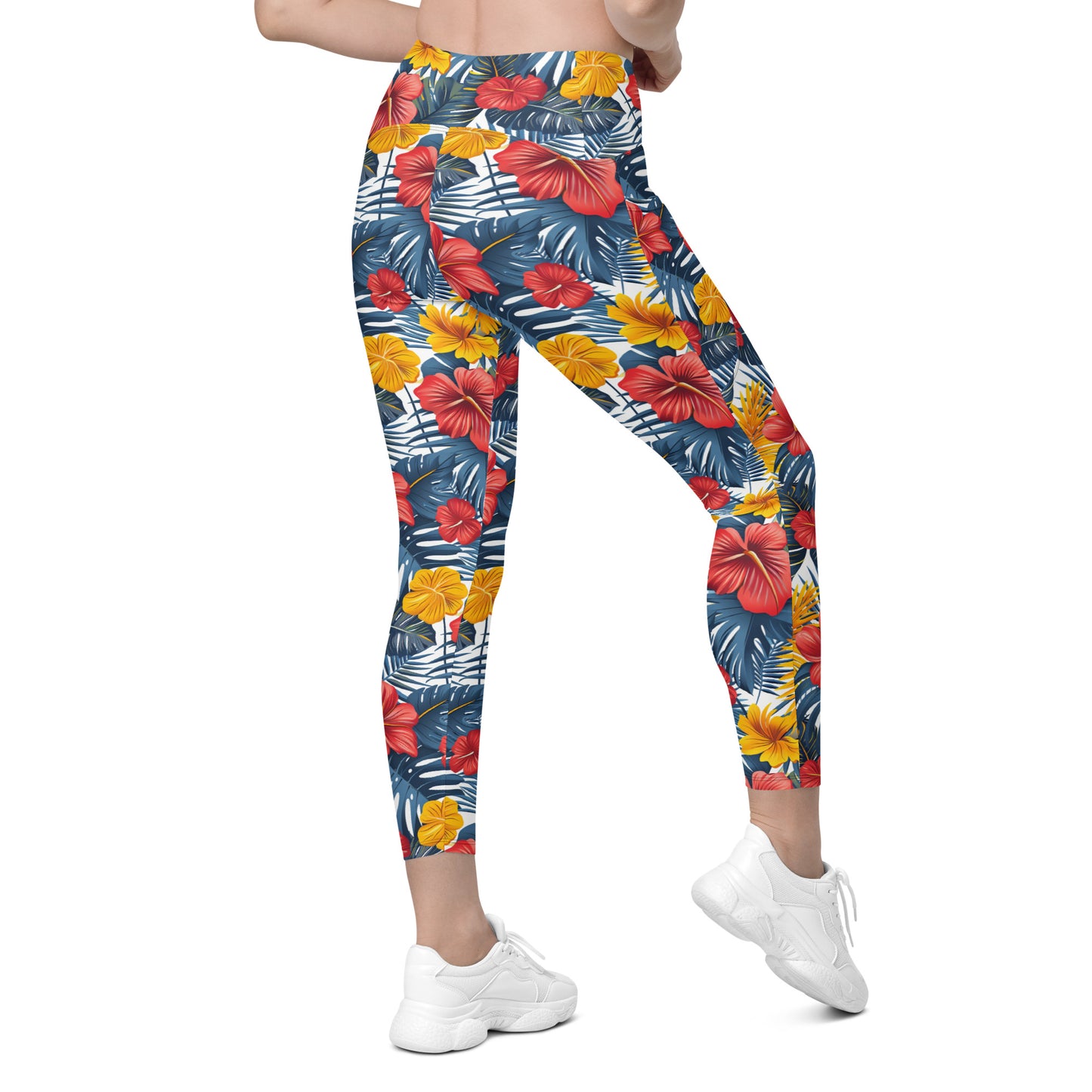 Vibrant Tropical Flowers Printed Leggings with pockets