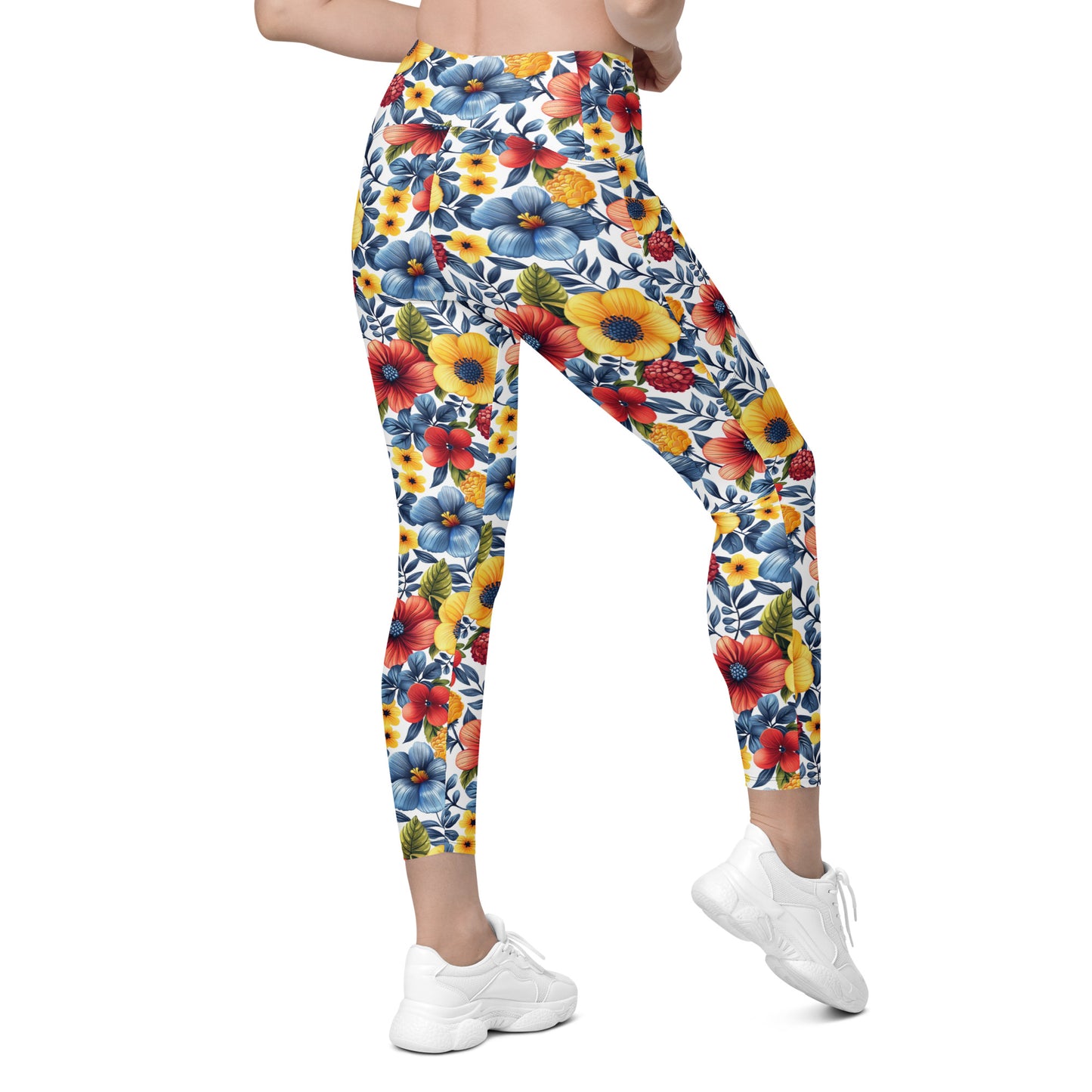 Whispering Tropical Flowers Printed Leggings with pockets