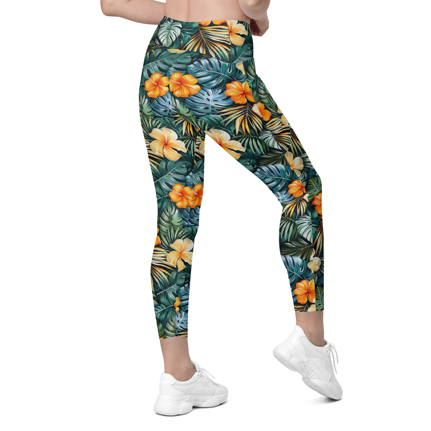 Tropical Floral Pattern Printed Leggings with pockets