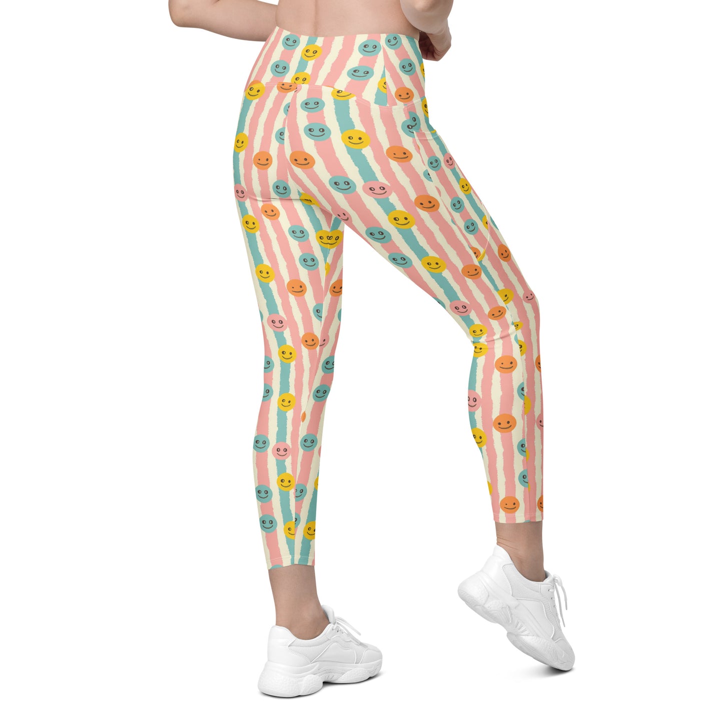 Groovy Smiley Emoji Printed Leggings with pockets