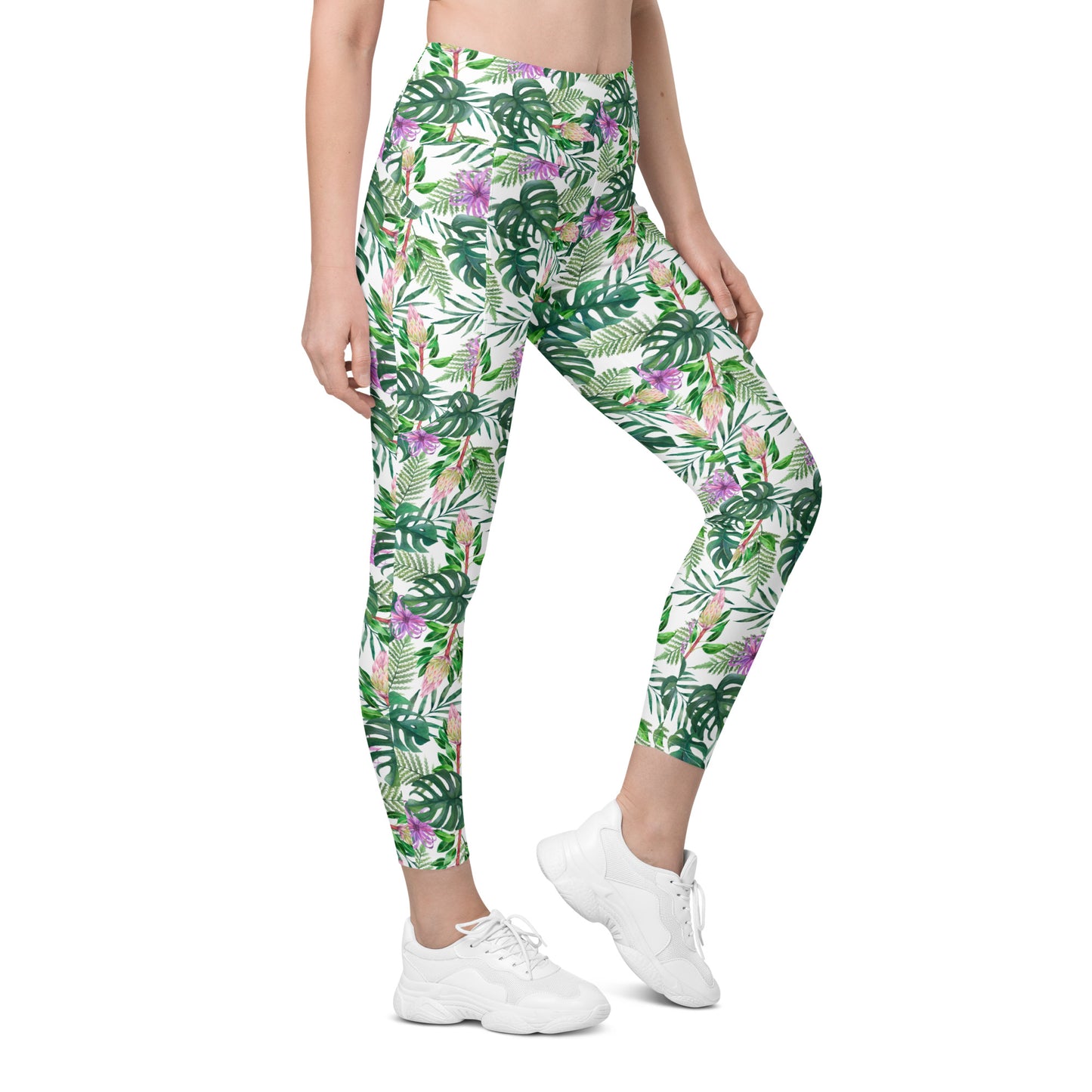 Tropical Floral Printed Leggings with pockets