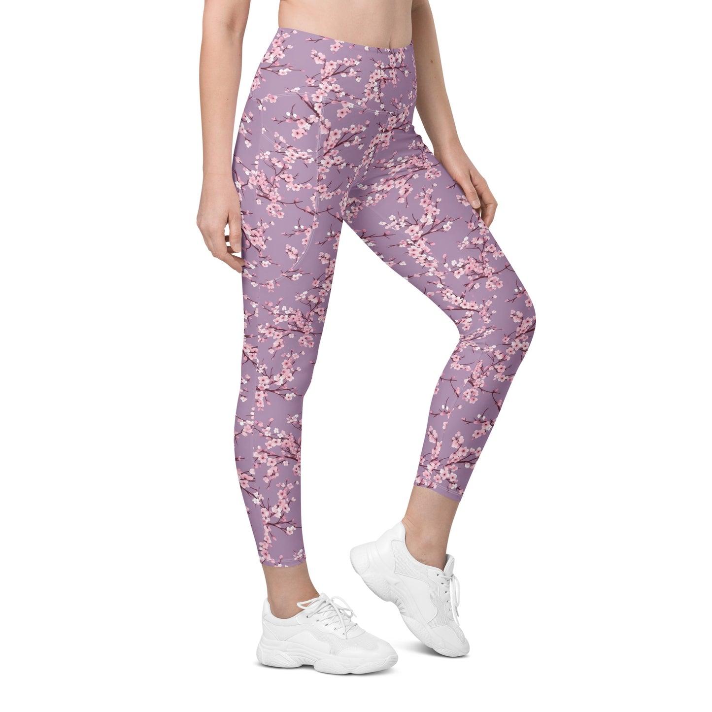 Cherry Blossom Purple Printed Leggings with pockets