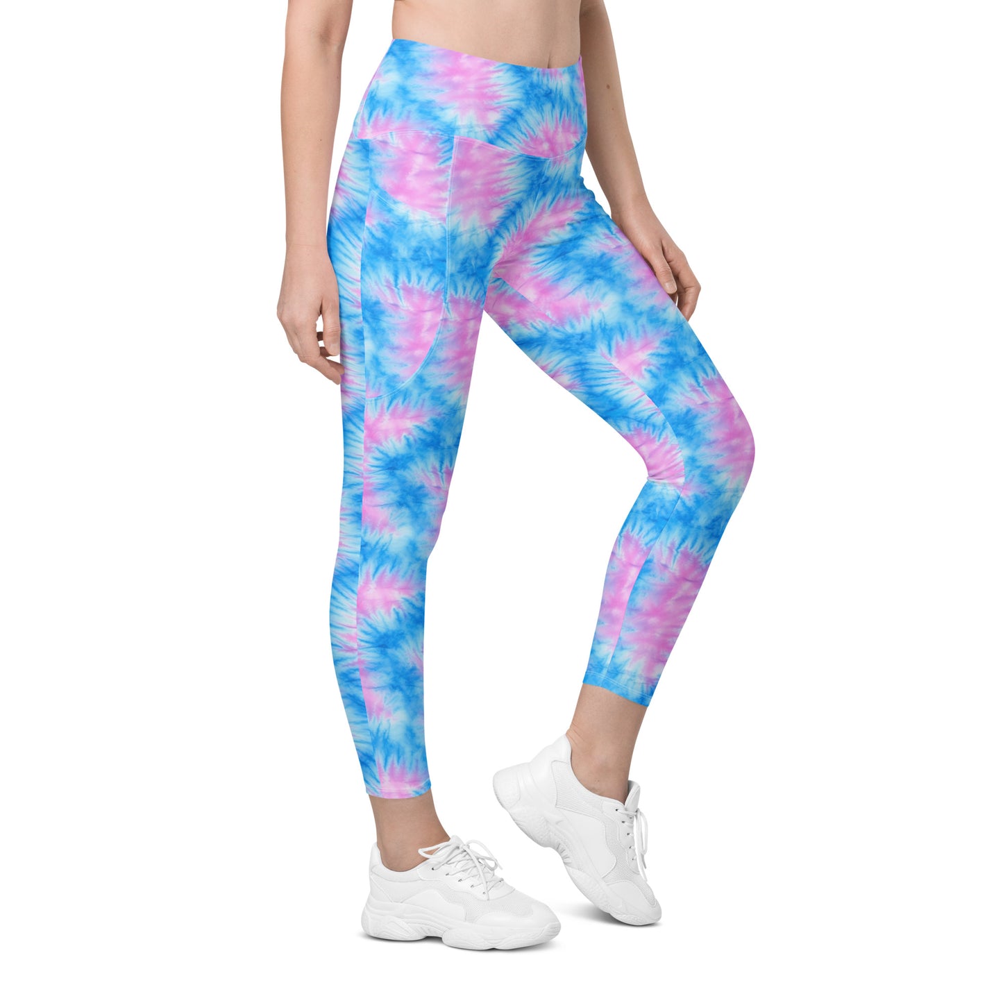 Baby Blue & Pink Tie Dye Leggings with pockets