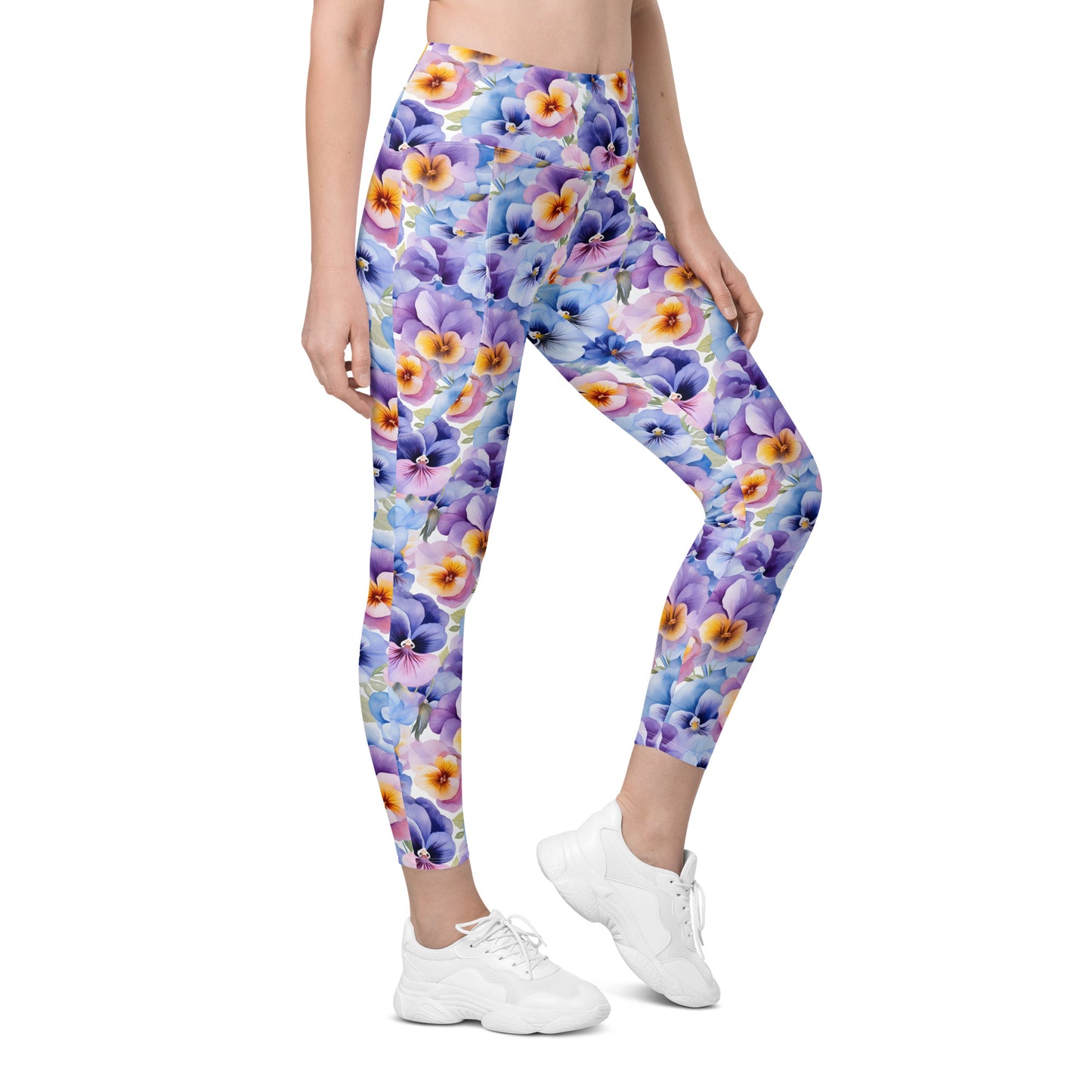 Whispering Pansies Floral Printed Leggings with pockets