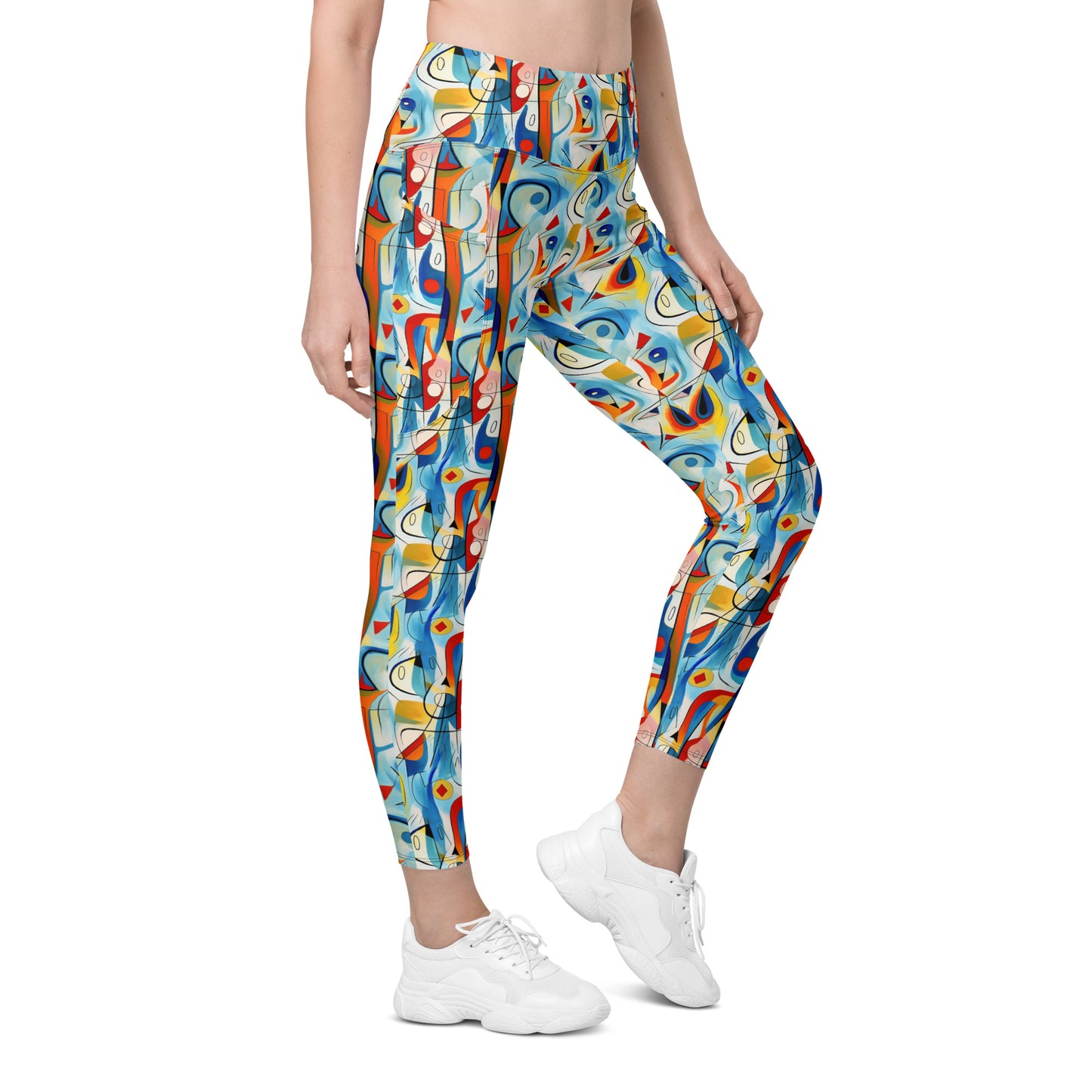 Geometric Pop Culture Pattern Printed Leggings with pockets