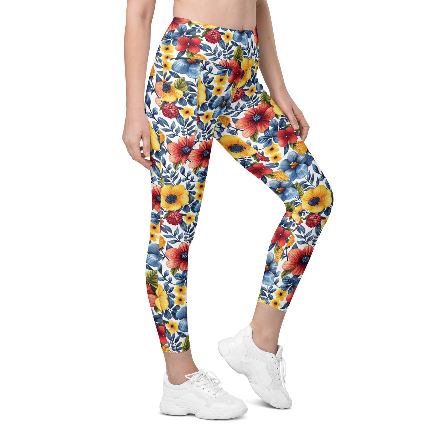 Whispering Tropical Flowers Printed Leggings with pockets