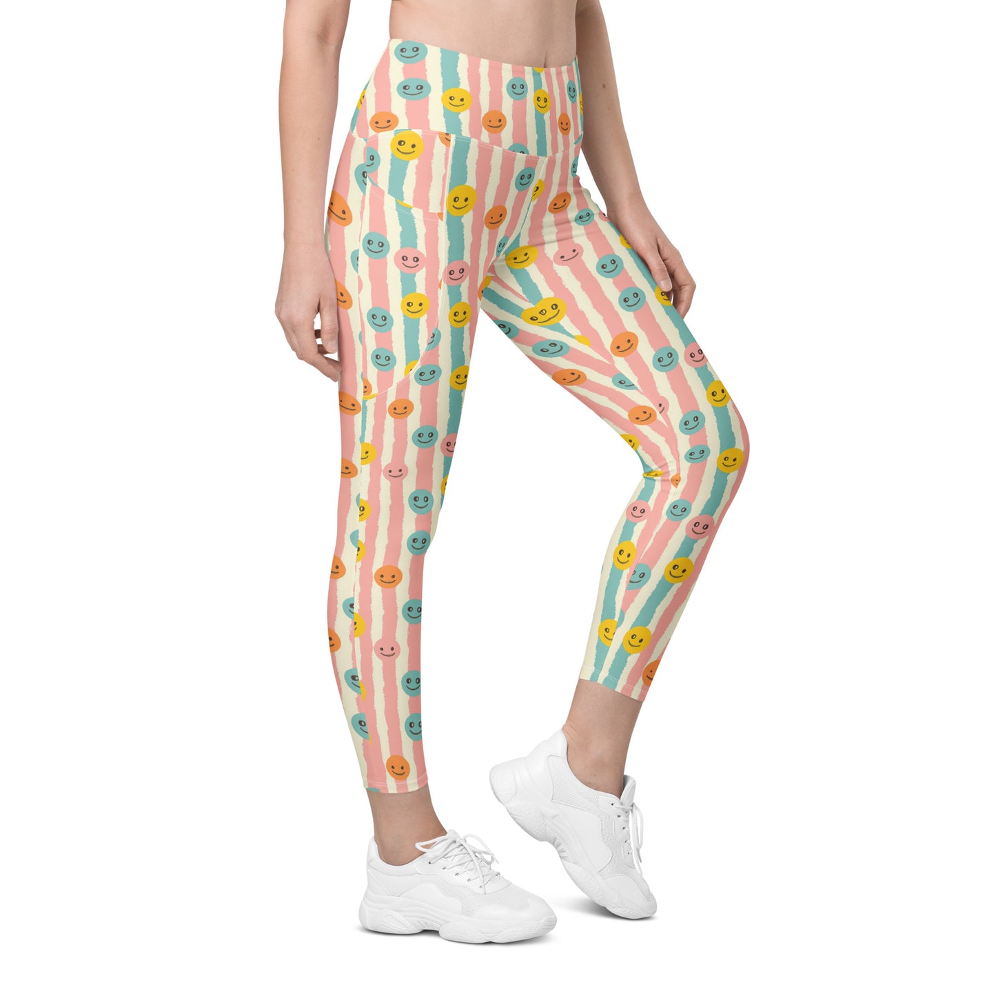 Groovy Smiley Emoji Printed Leggings with pockets