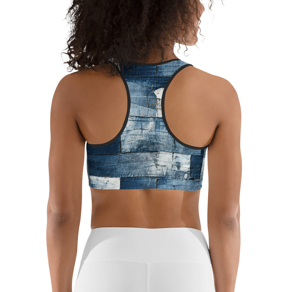 Washed Denim Print Sports bra