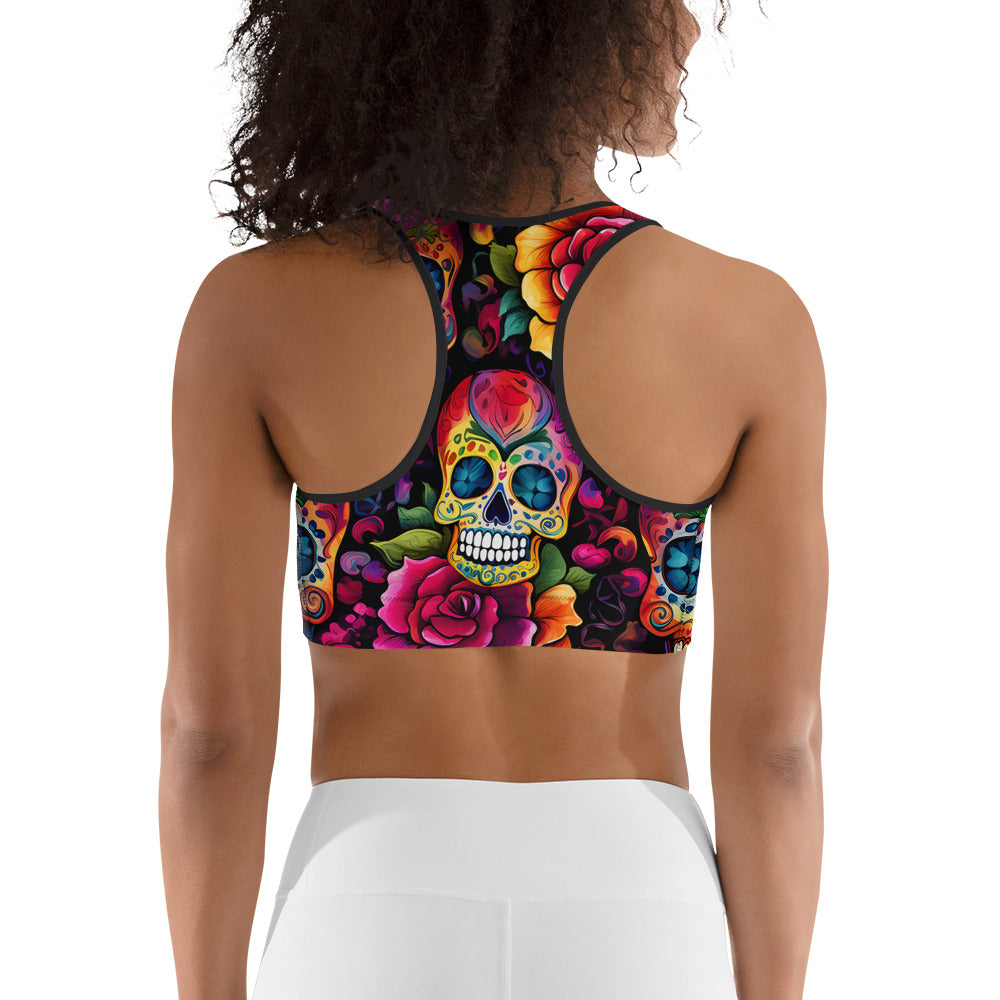 Sugar Skull & Roses Printed Sports bra