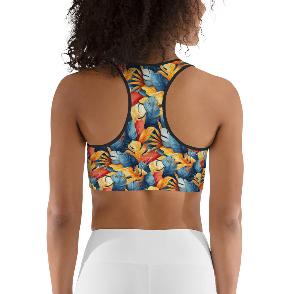 Colorful Tropical Foliage Printed Sports bra