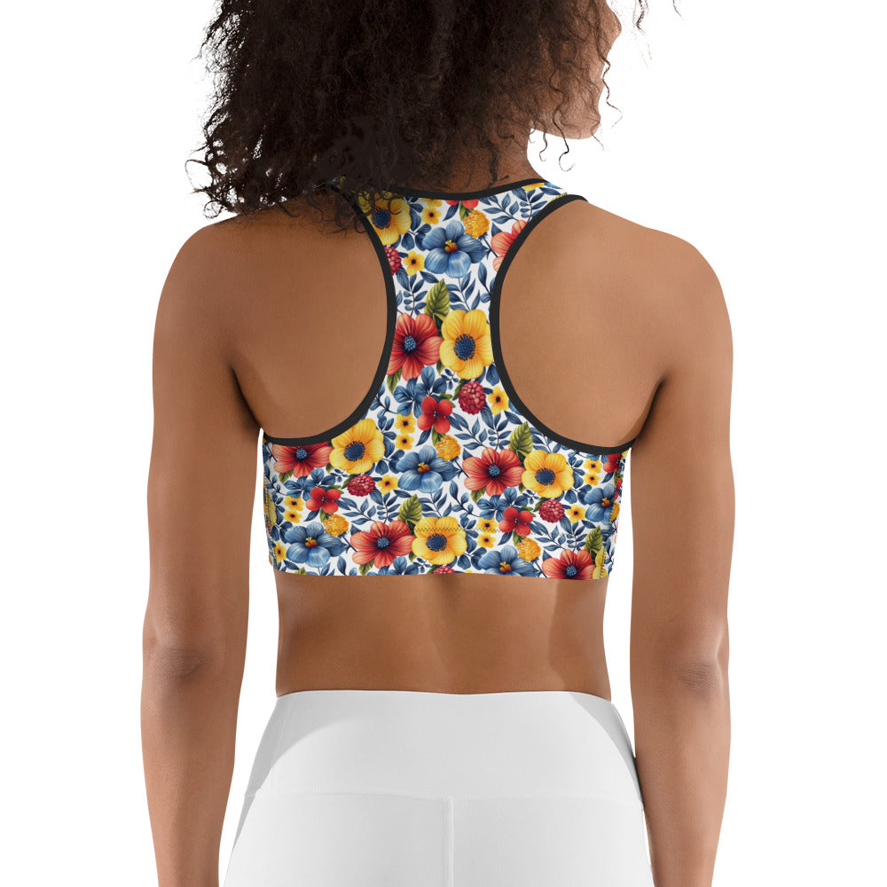 Whispering Tropical Flowers Printed Sports bra