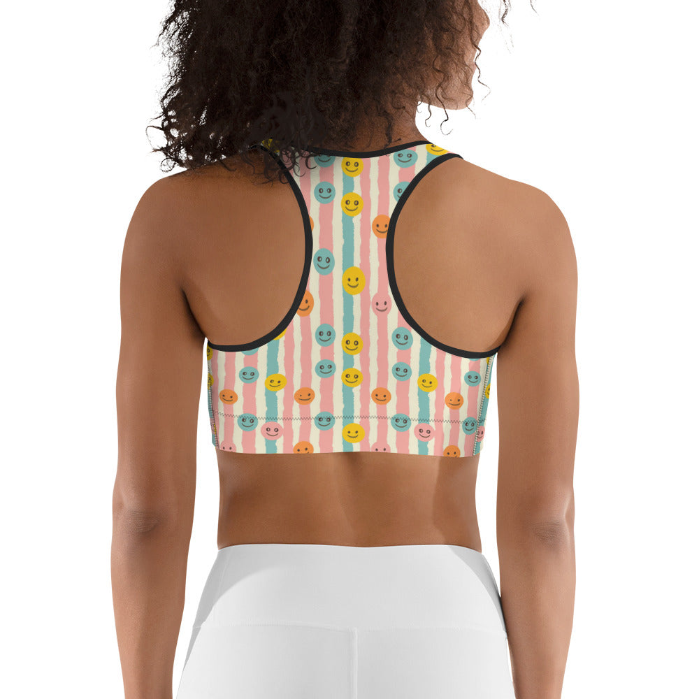 Groovy Smiley Emoji Printed Sports bra