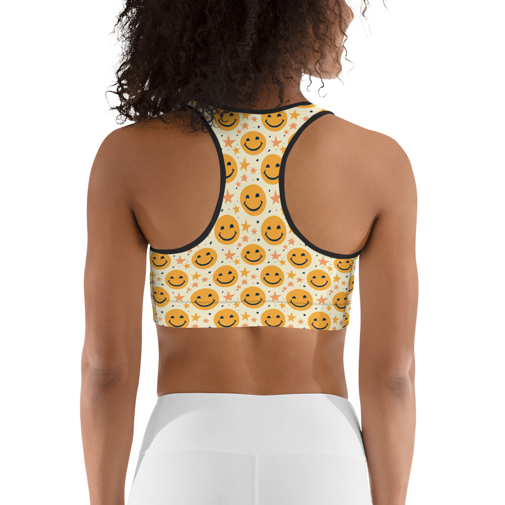 Yellow Emoji & Stars Printed Sports bra