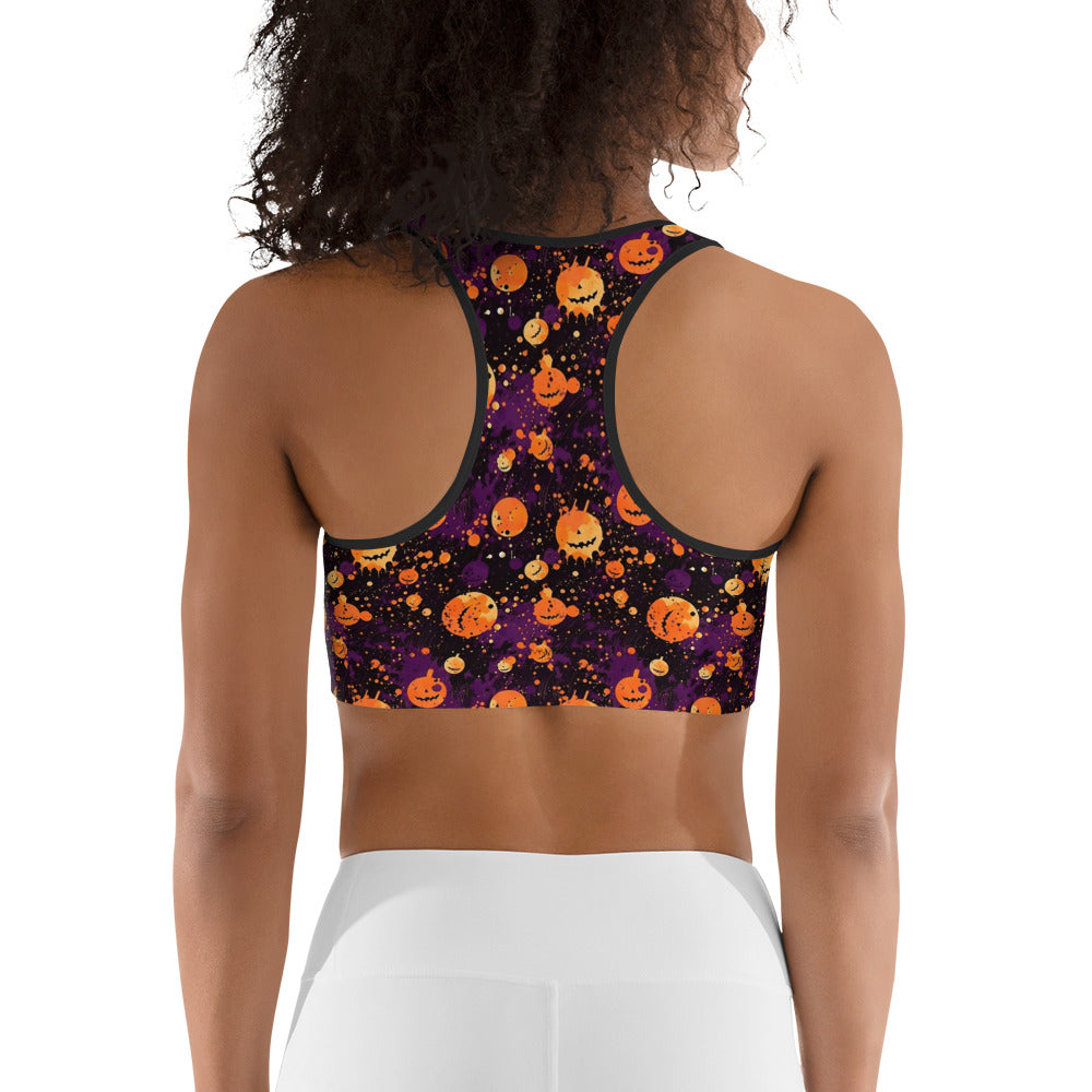 Spooky Pumpkin Splatter Halloween Sports bra