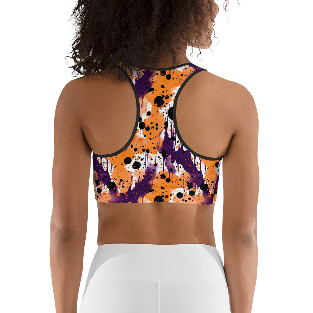 Orange Black Purple Color Splatter Sports Bra