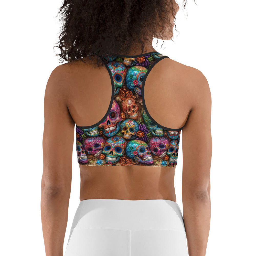 Colorful Sugar Skull Printed Sports bra