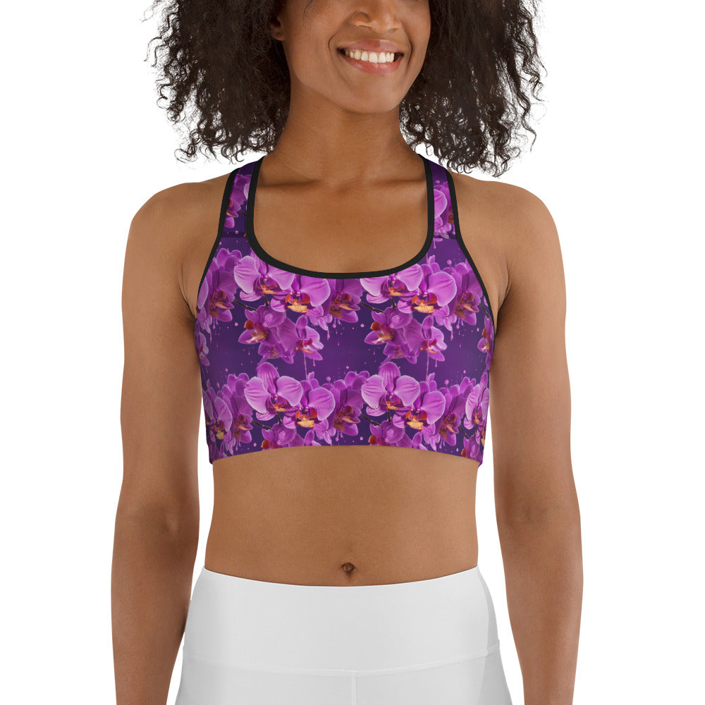 Purple Orchid Floral Print Sports bra