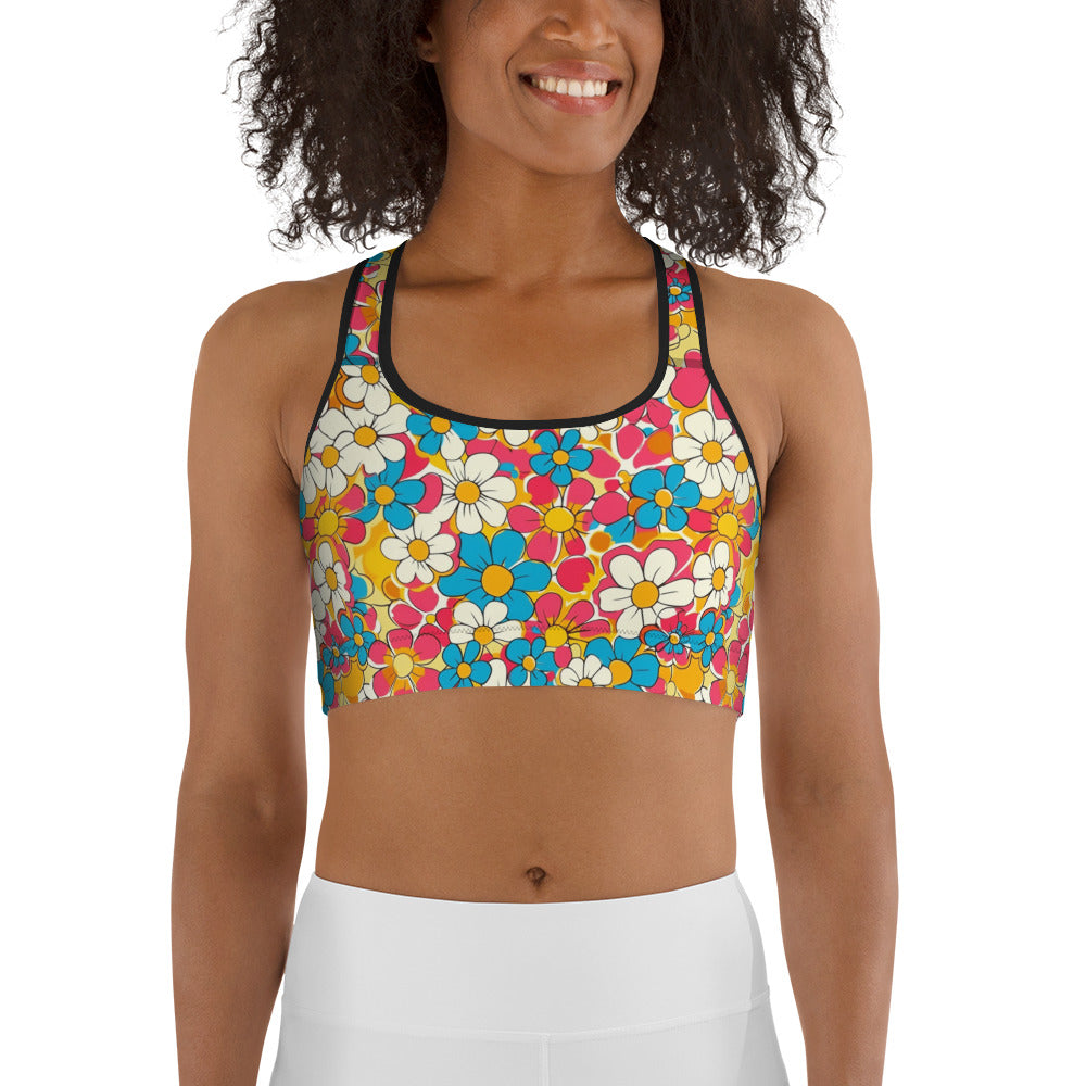 Groovy Floral Print Sports bra