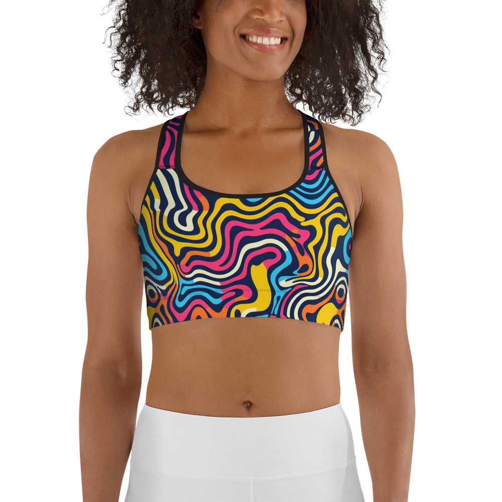 Psychedelic Waves Pattern Sports bra