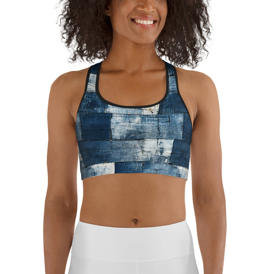 Washed Denim Print Sports bra