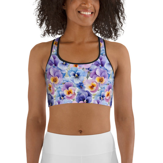 Whispering Pansies Floral Printed Sports bra