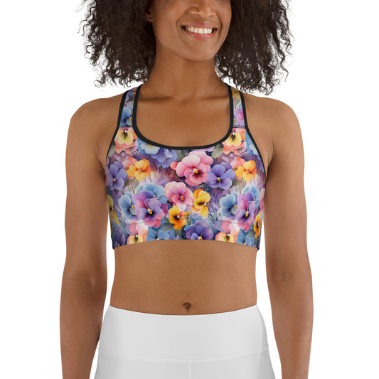 Colorful Pansies Floral Printed Sports bra