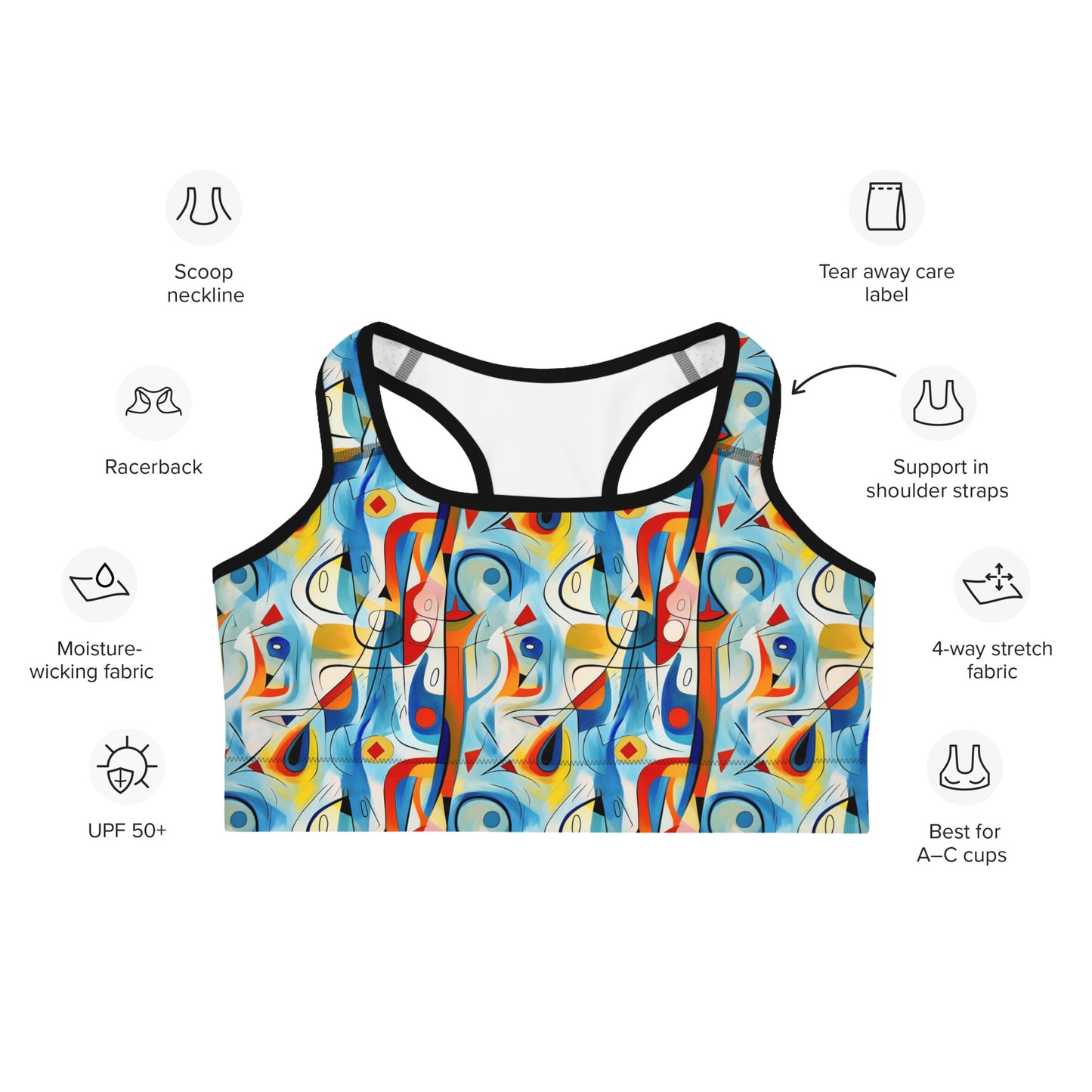 Geometric Pop Culture Pattern Printed Sports bra