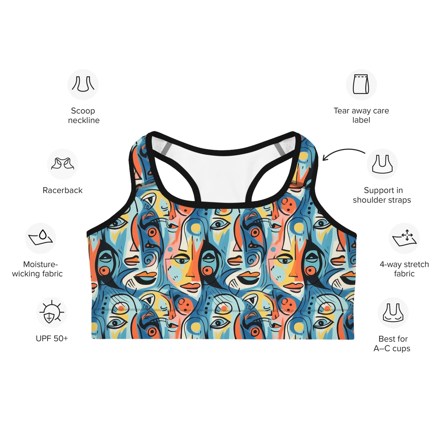 Blue & Yellow Faces Pop Art Printed Sports bra