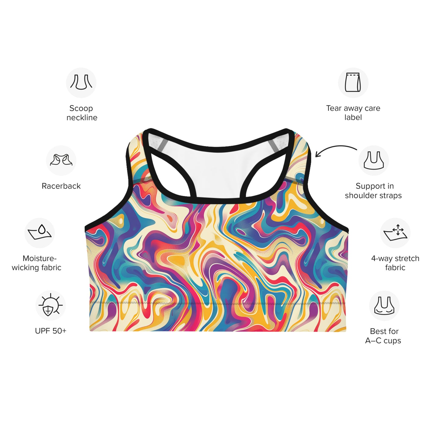 Psychedelic Color Flow Printed Sports bra