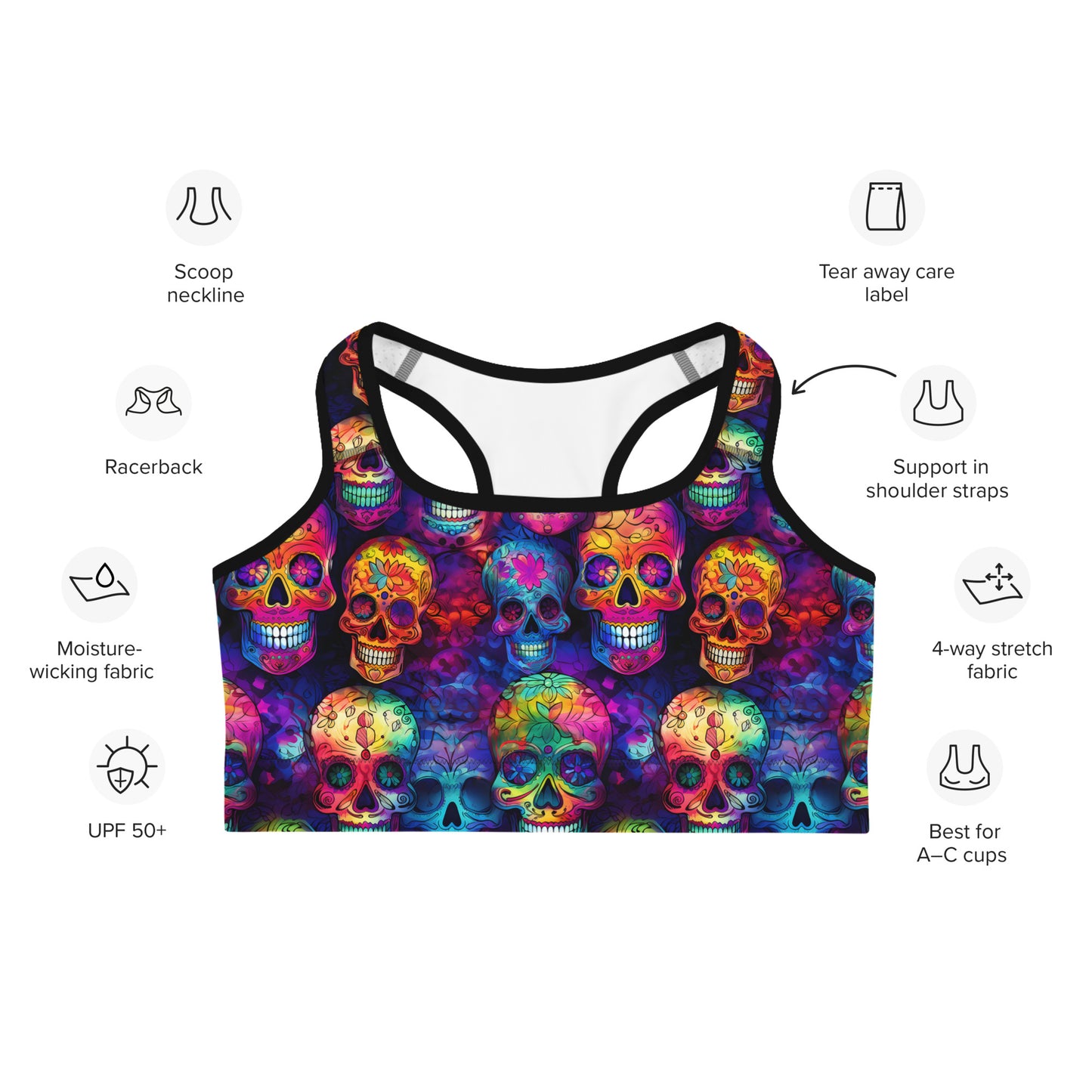 Colorful Sugar Skulls Sports bra