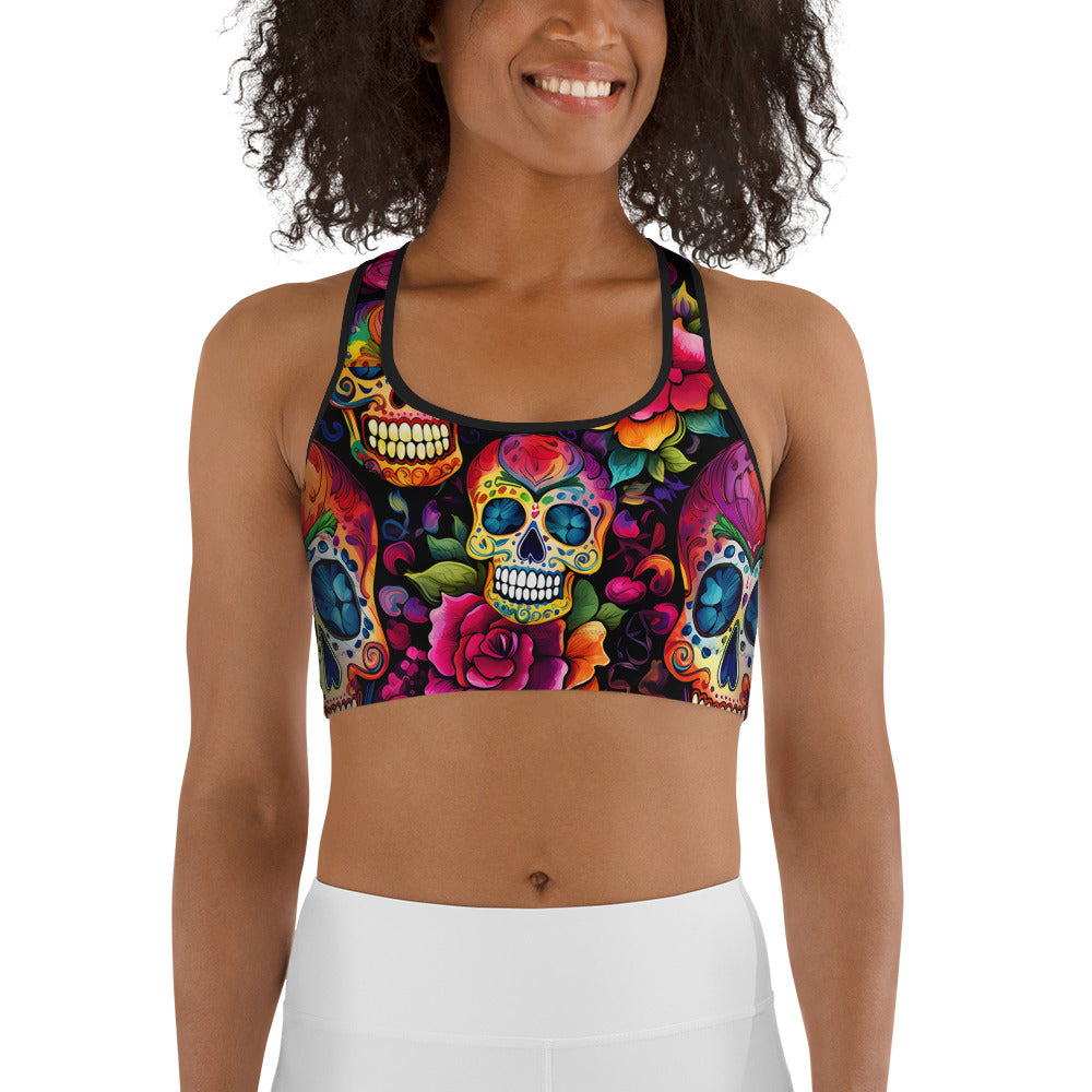 Sugar Skull & Roses Printed Sports bra