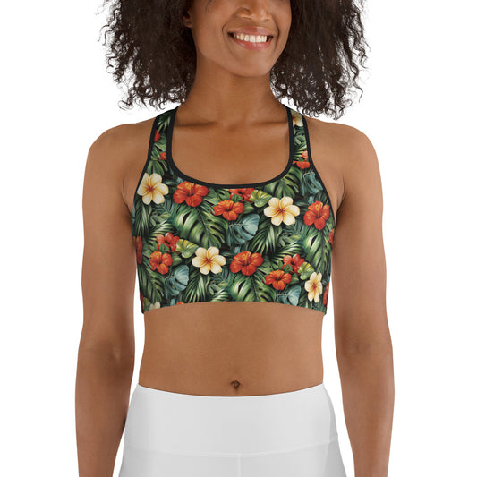 Red & Yellow Hibiscus Floral Printed Sports bra