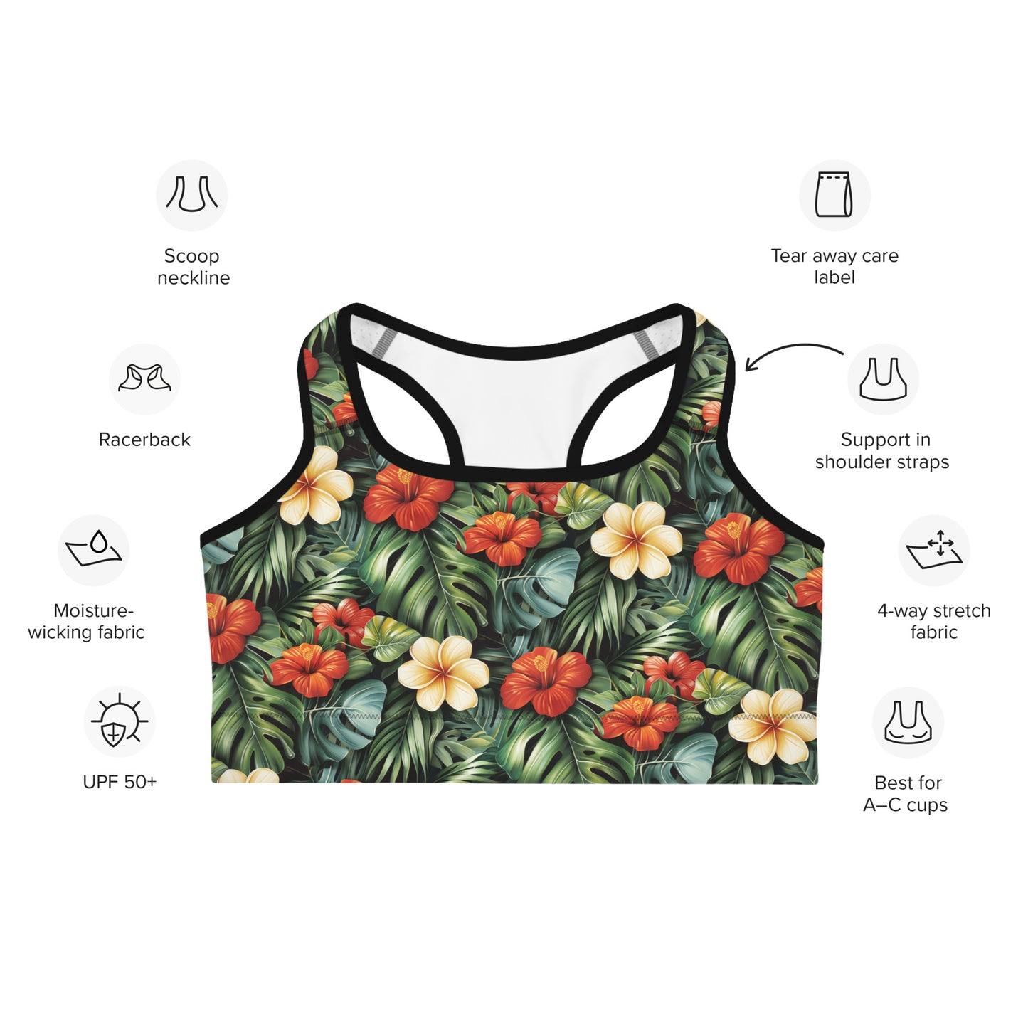 Red & Yellow Hibiscus Floral Printed Sports bra