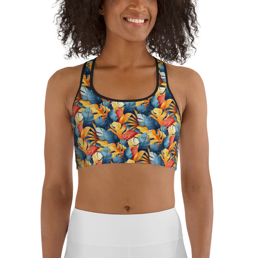 Colorful Tropical Foliage Printed Sports bra