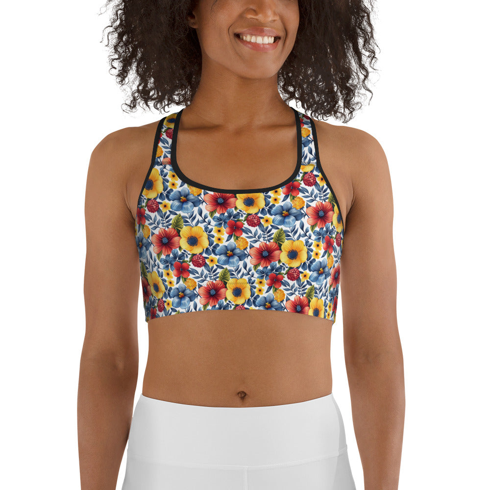 Whispering Tropical Flowers Printed Sports bra