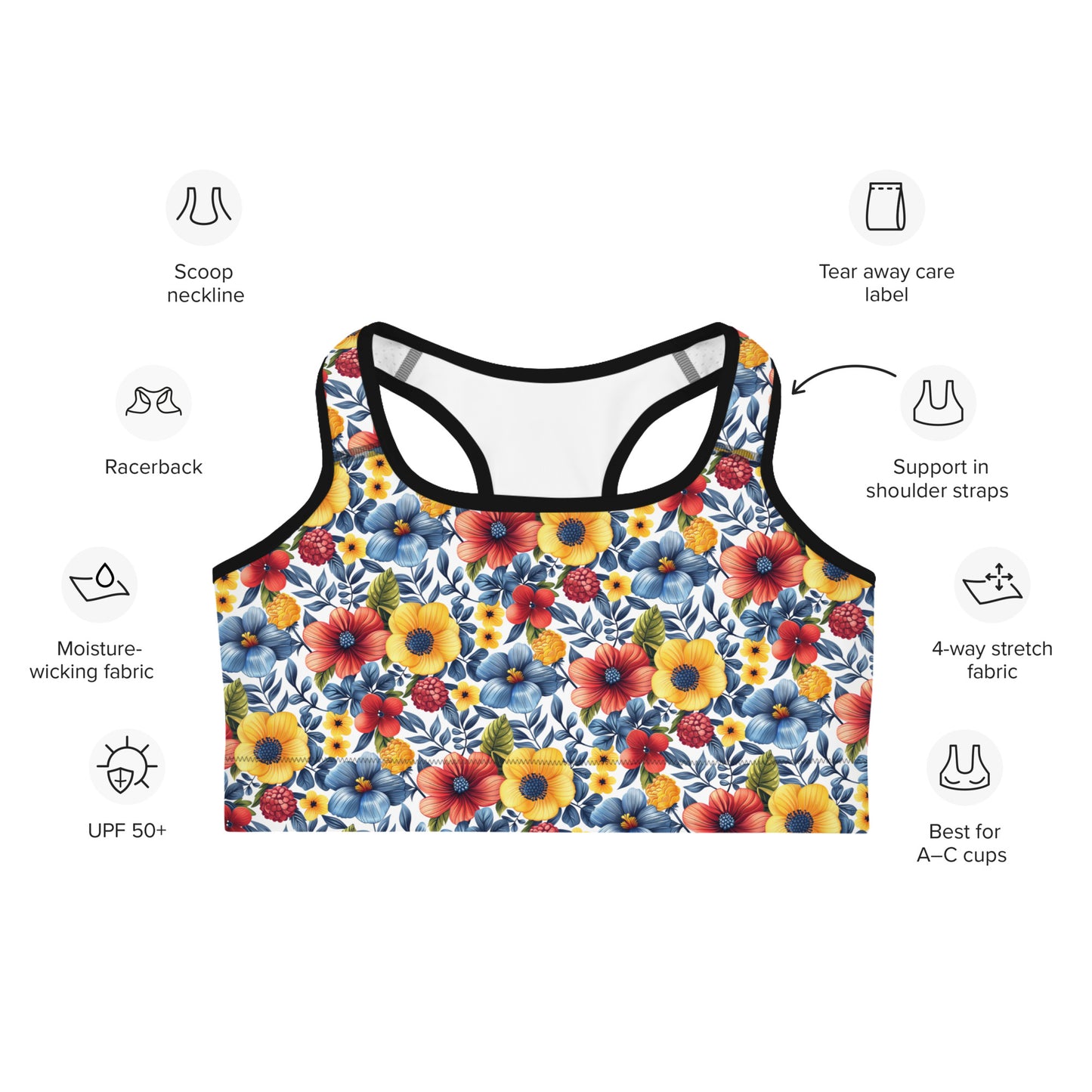 Whispering Tropical Flowers Printed Sports bra