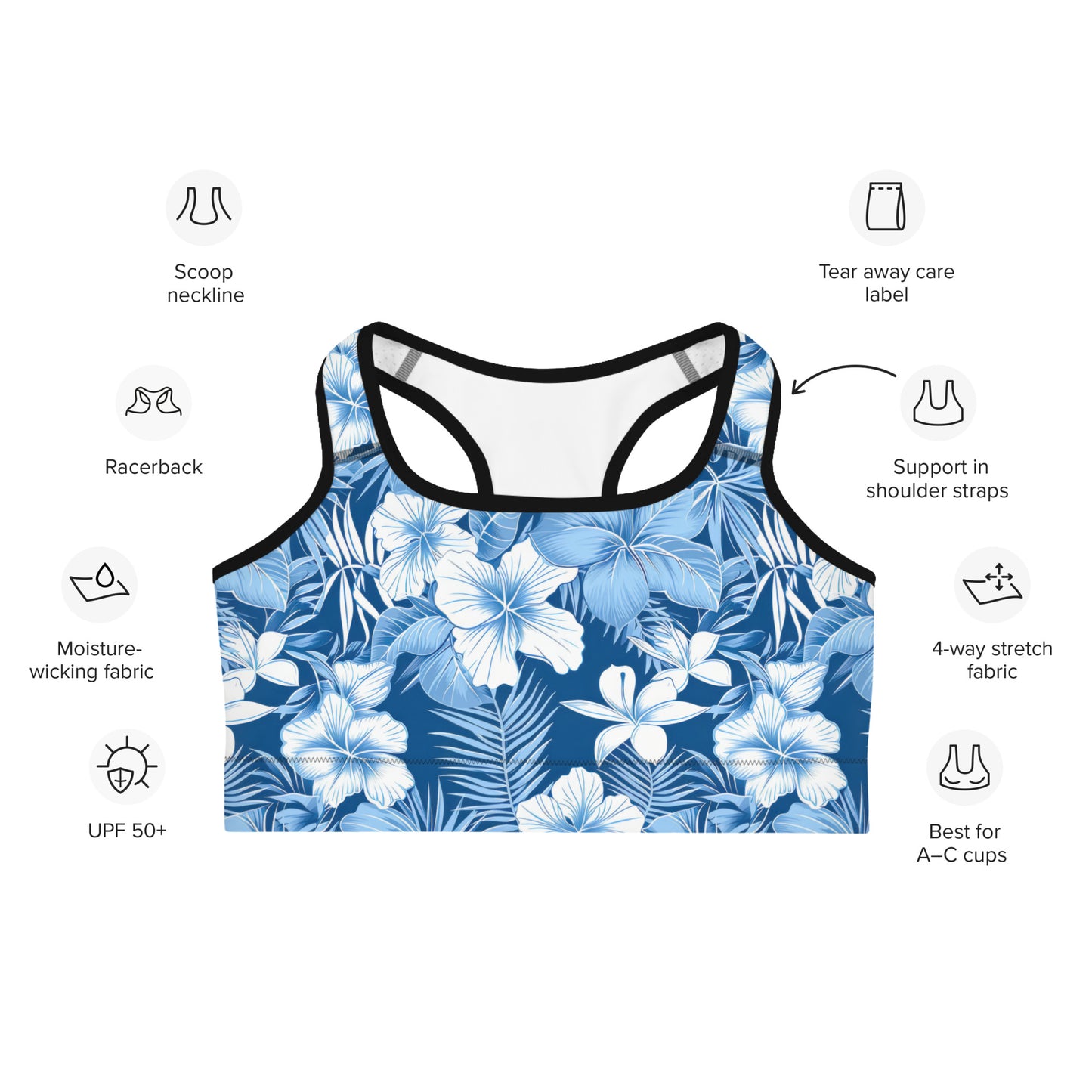 Shades of Blue Hibiscus Floral Printed Sports bra