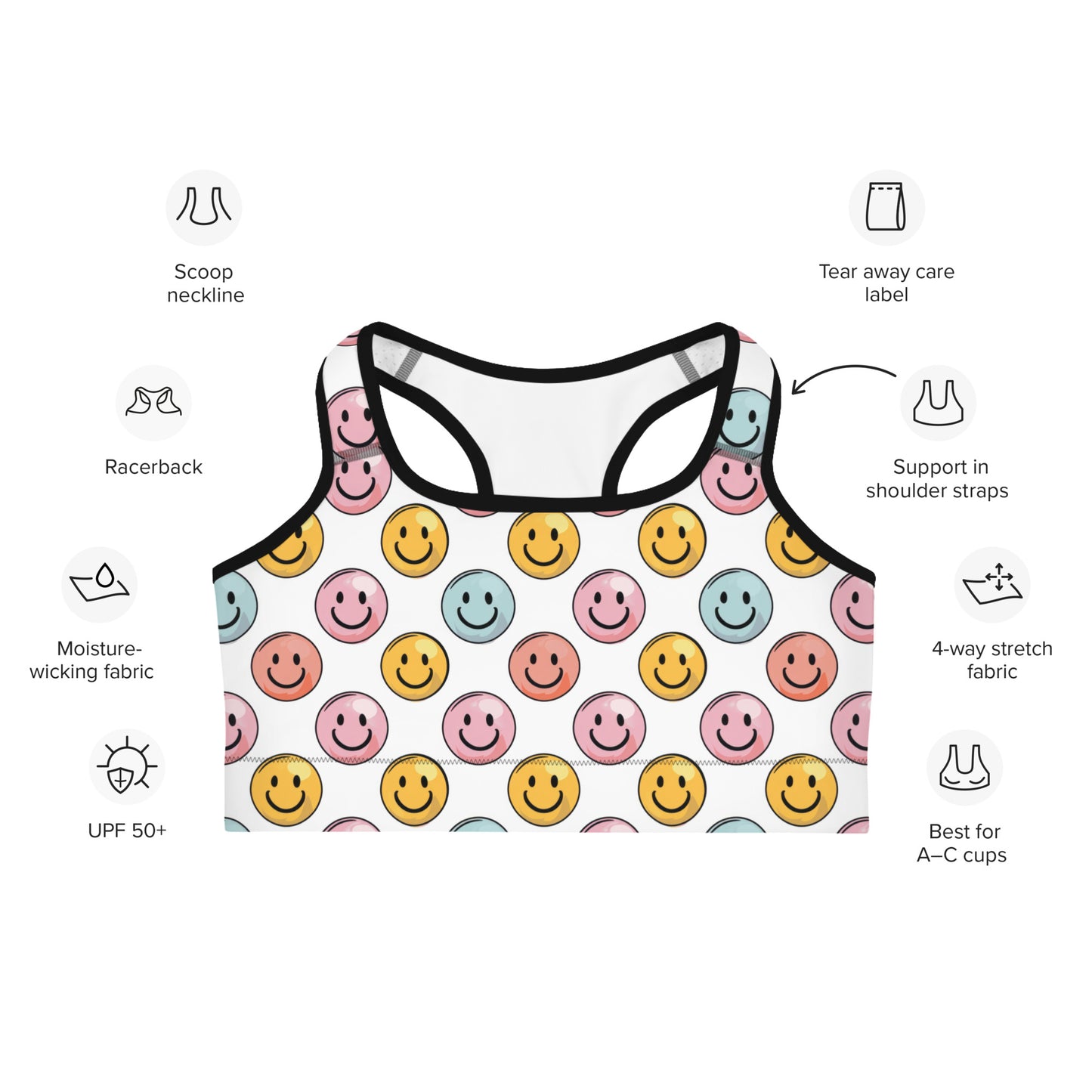 Bubble Gum Emoji Smiley Printed Sports bra