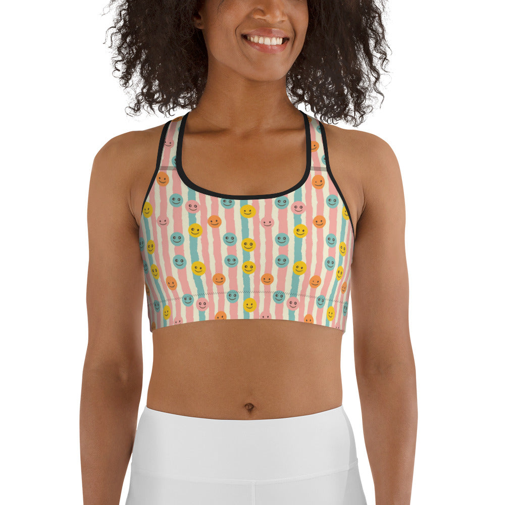 Groovy Smiley Emoji Printed Sports bra