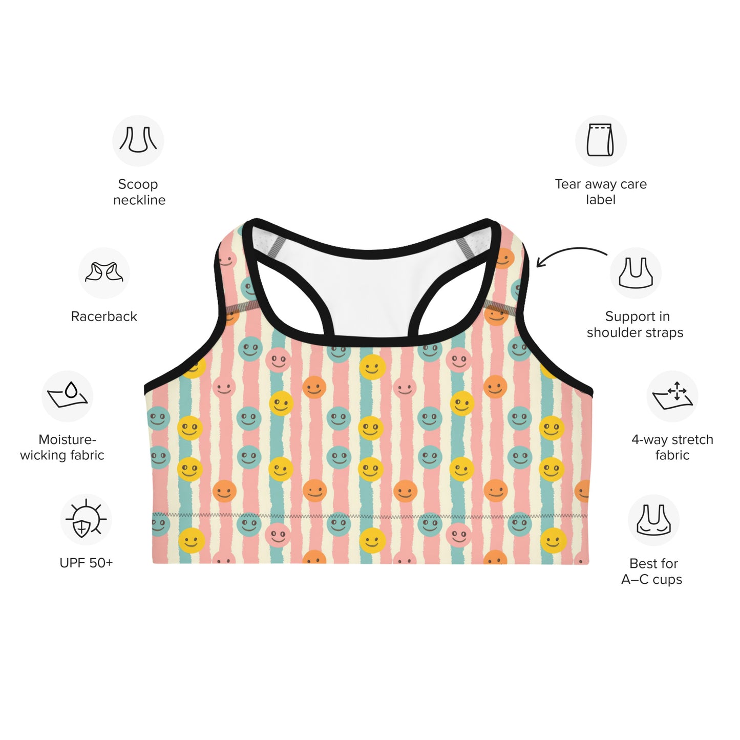 Groovy Smiley Emoji Printed Sports bra