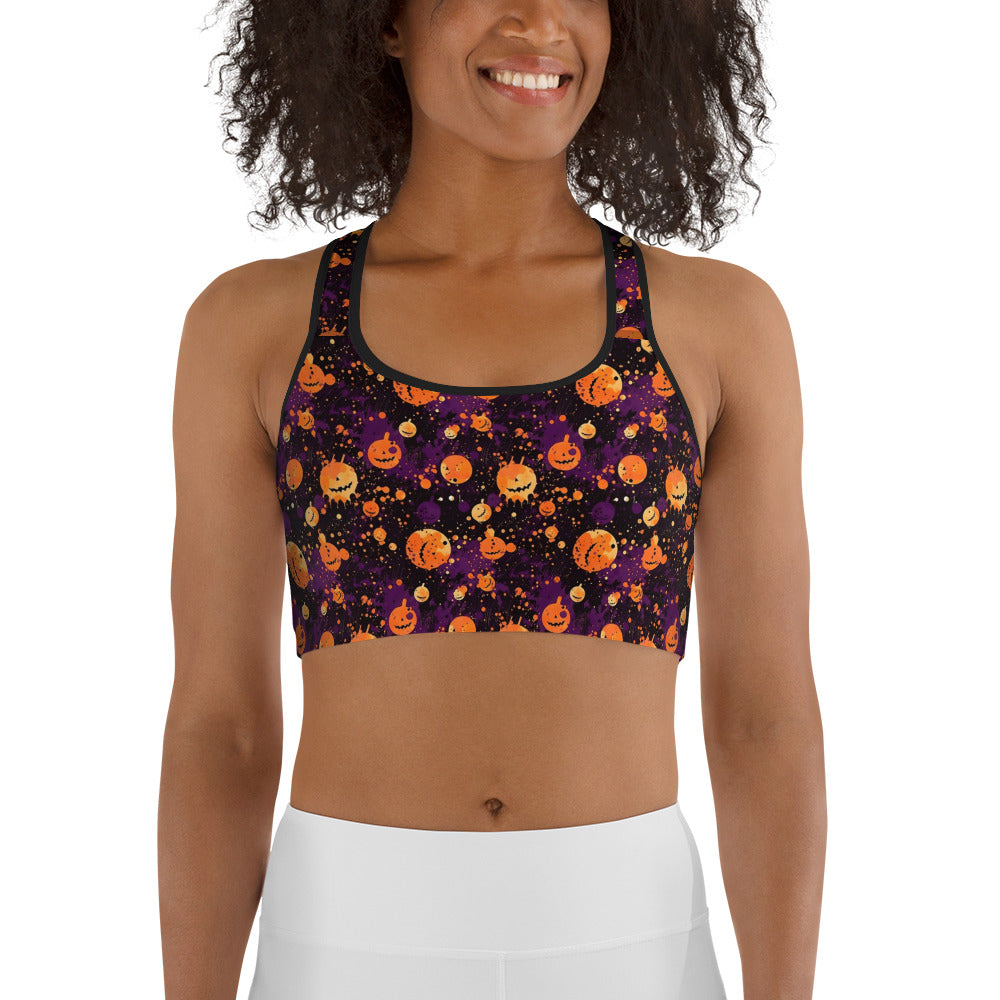 Spooky Pumpkin Splatter Halloween Sports bra