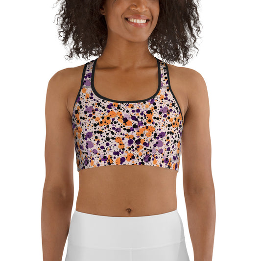 Orange Black Dots Splatter Sports Bra