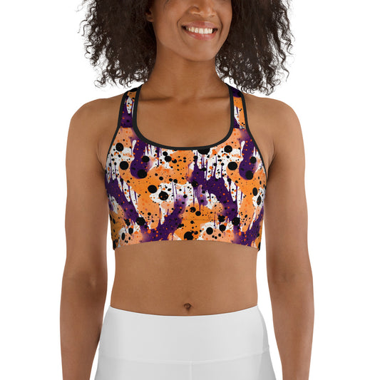 Orange Black Purple Color Splatter Sports Bra